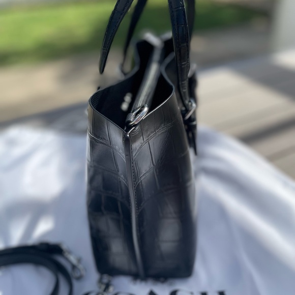 Coach Mollie Black Croc-Embossed Leather Tote - Picture 2 of 8